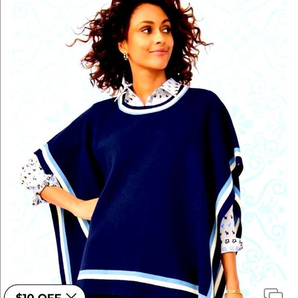 Talbots xl crewneck ruana poncho unisex sweater short sleeve shirt blouse - Picture 1 of 6